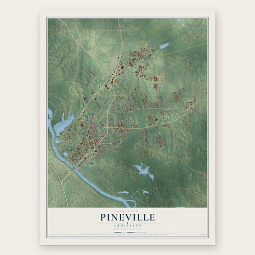 Pineville, Louisiana map print, the full design