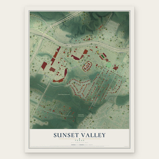Sunset Valley, Texas map print, the full design