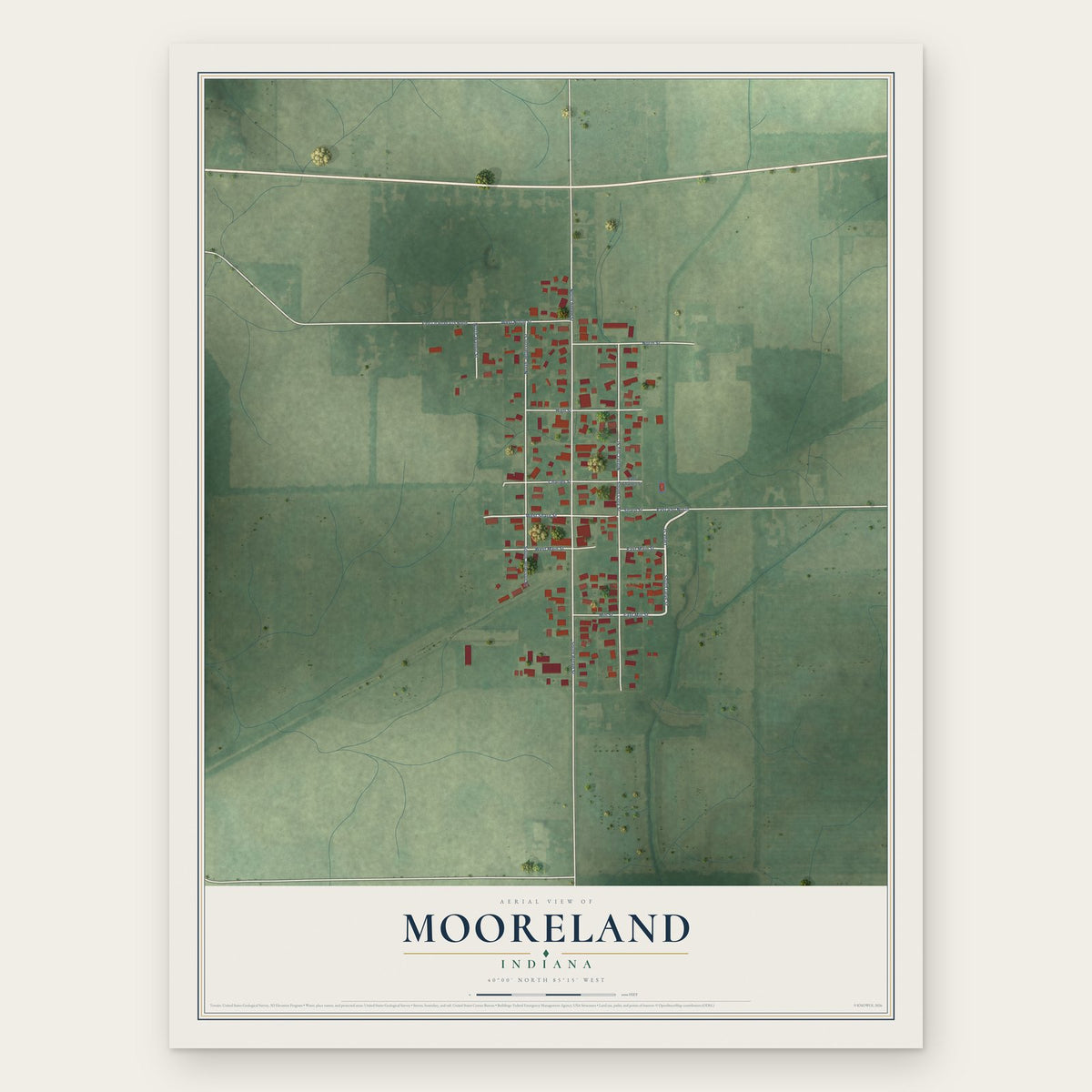 Mooreland, Indiana map print, the full design