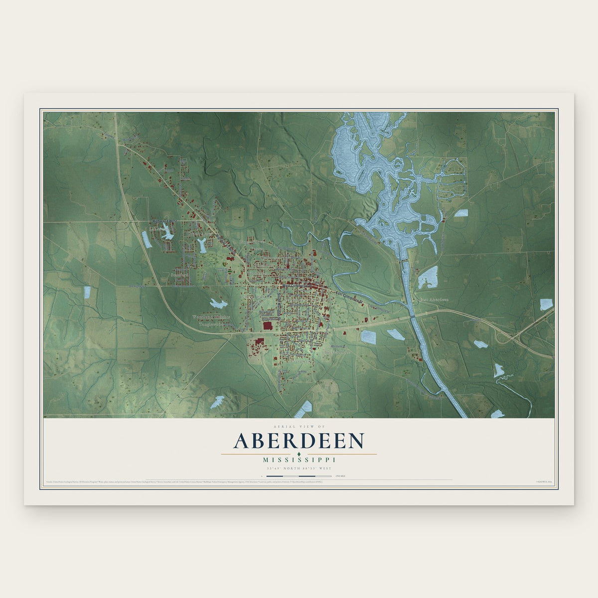 Aberdeen, Mississippi map print, the full design