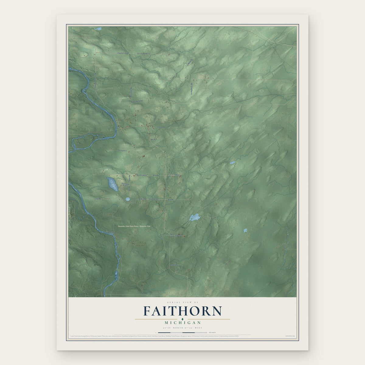 Faithorn, Michigan map print, the full design