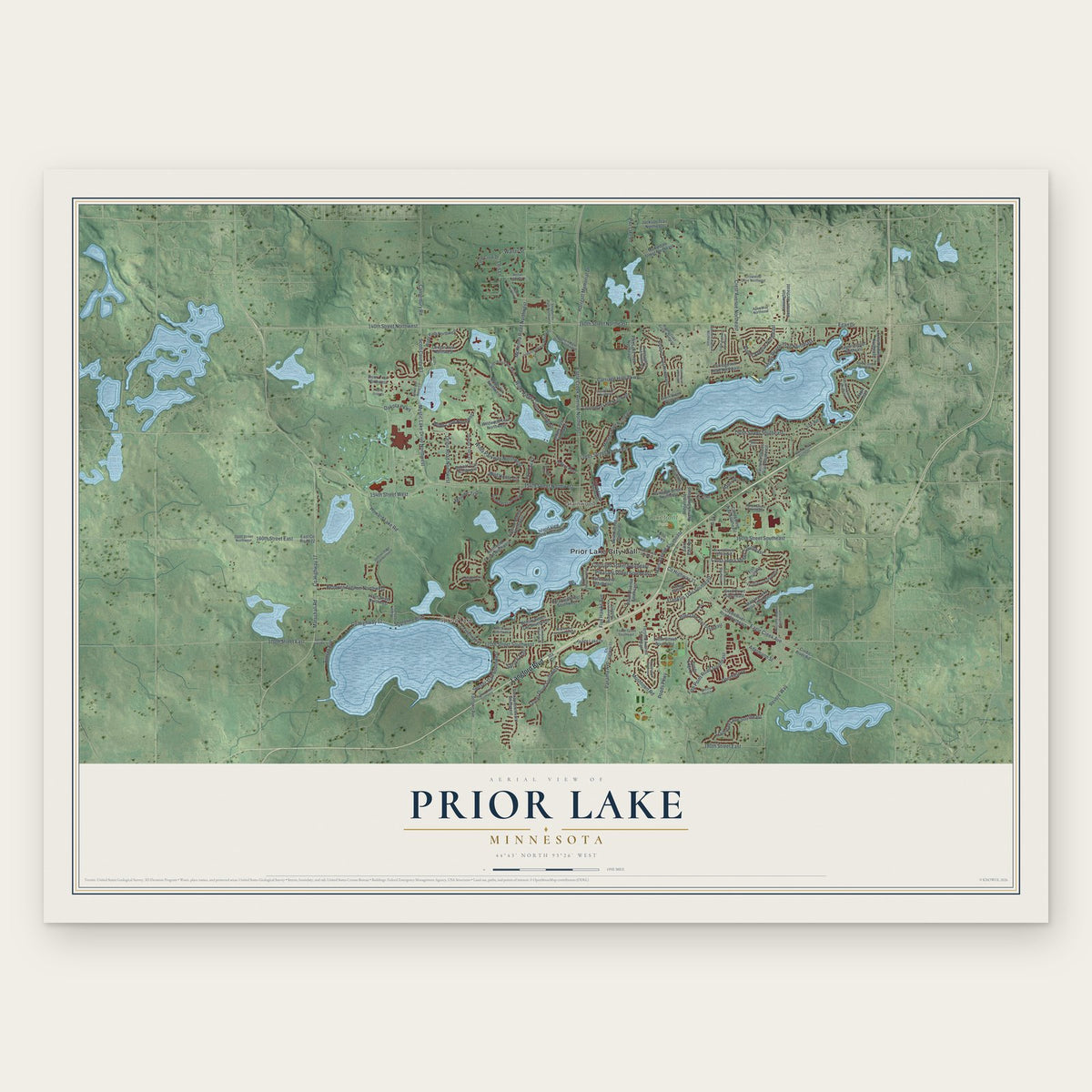 Prior Lake, Minnesota map print, the full design
