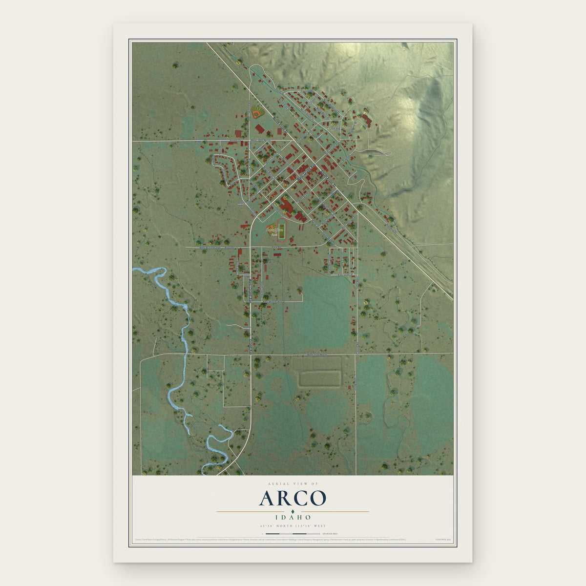 Arco, Idaho map print, the full design