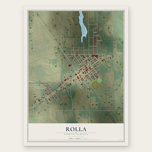 Rolla, North Dakota map print, the full design