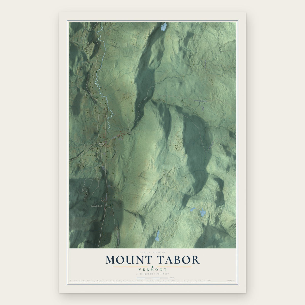 Mount Tabor, Vermont map print, the full design
