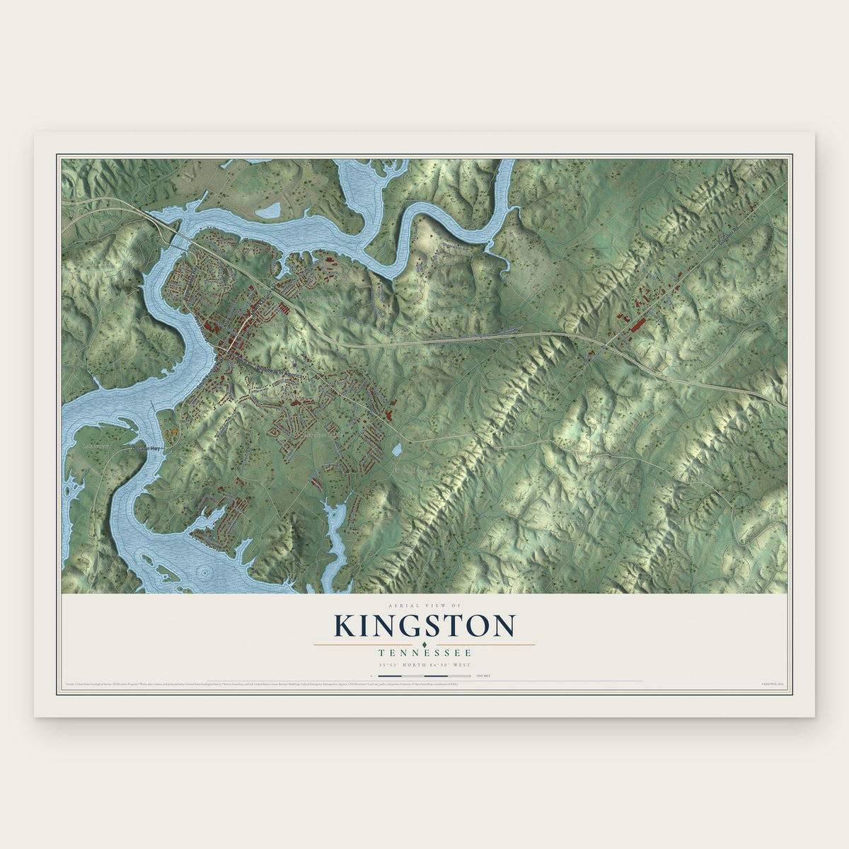 Kingston, Tennessee map print, the full design