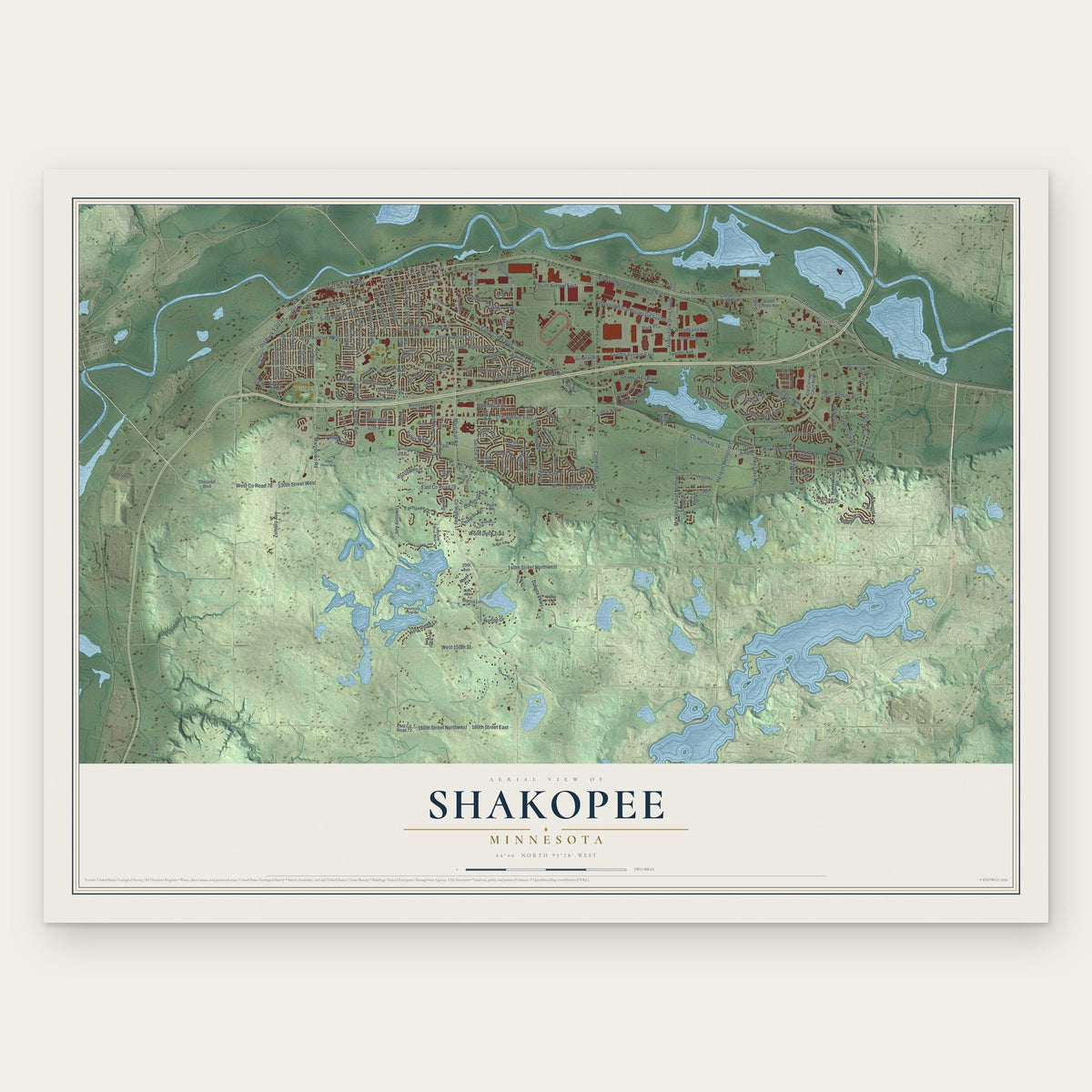 Shakopee, Minnesota map print, the full design