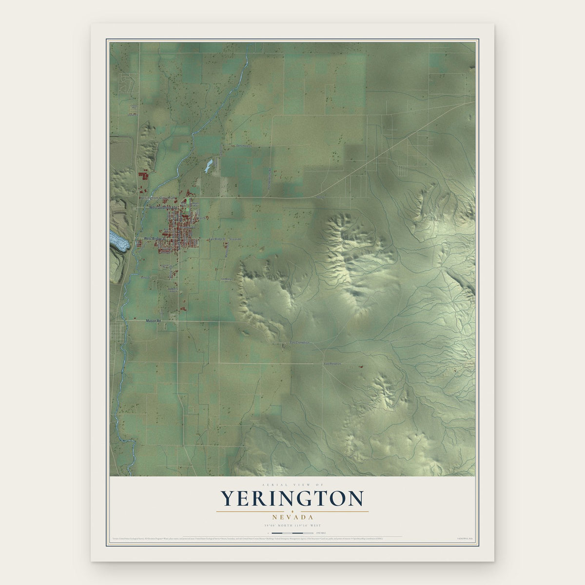 Yerington, Nevada map print, the full design