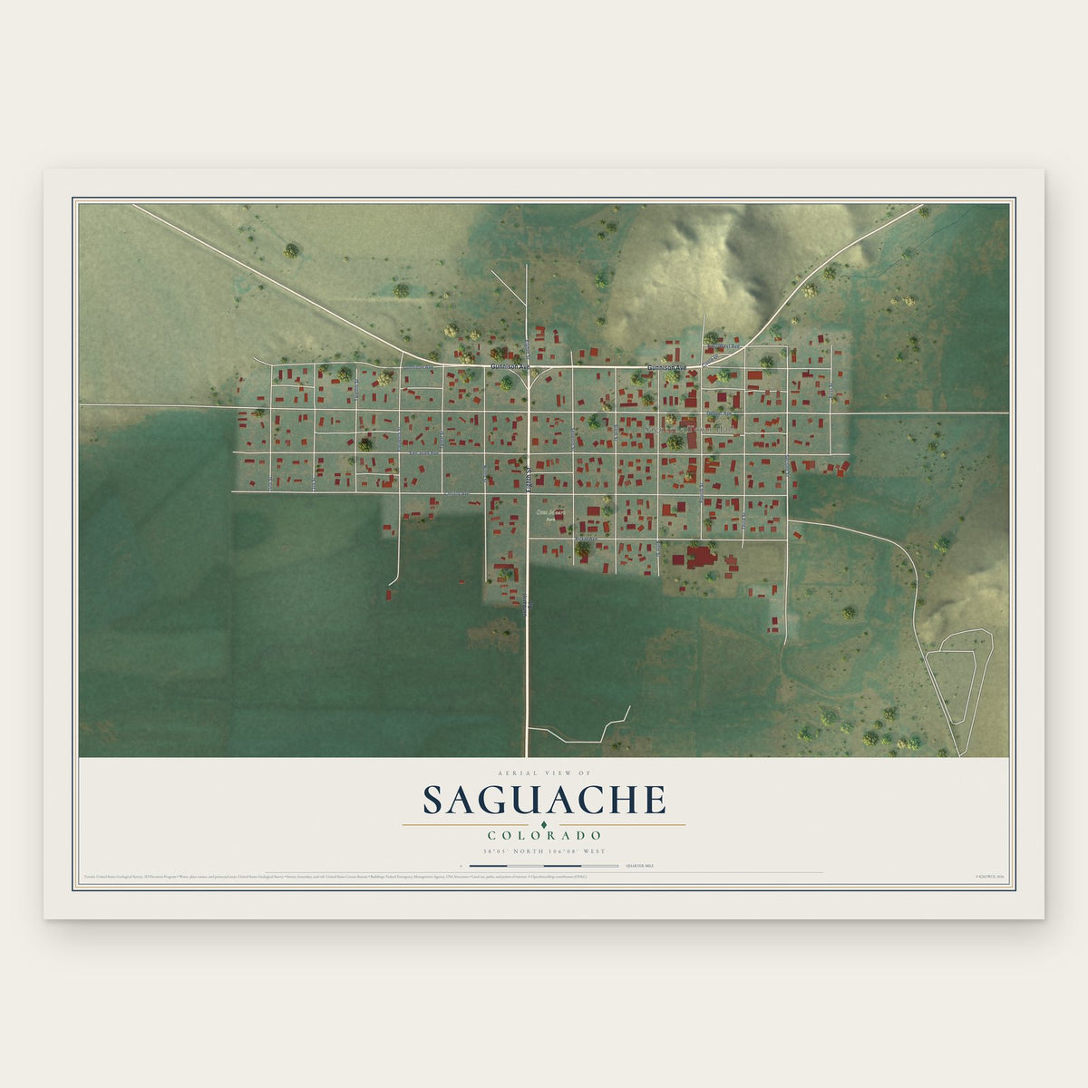 Saguache, Colorado map print, the full design