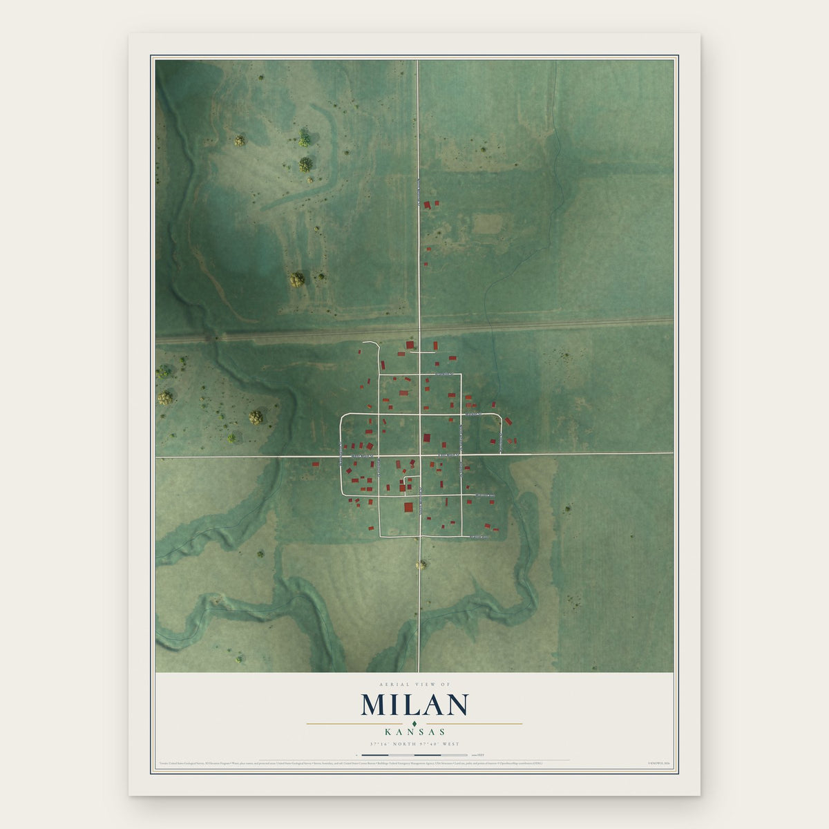 Milan, Kansas map print, the full design