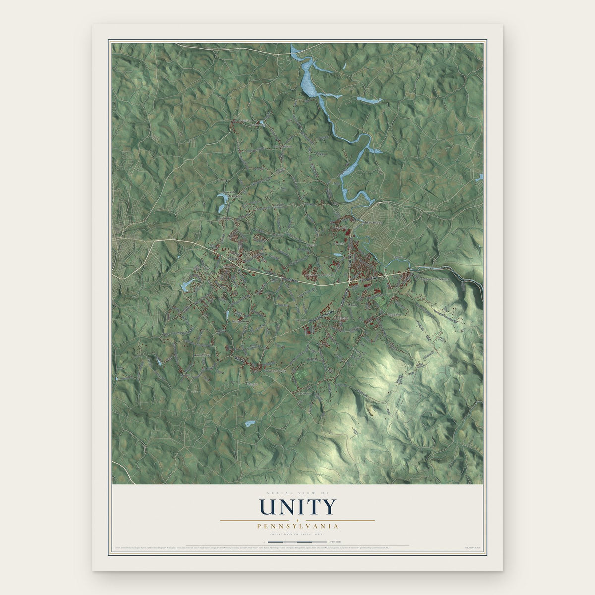 Unity, Pennsylvania map print, the full design