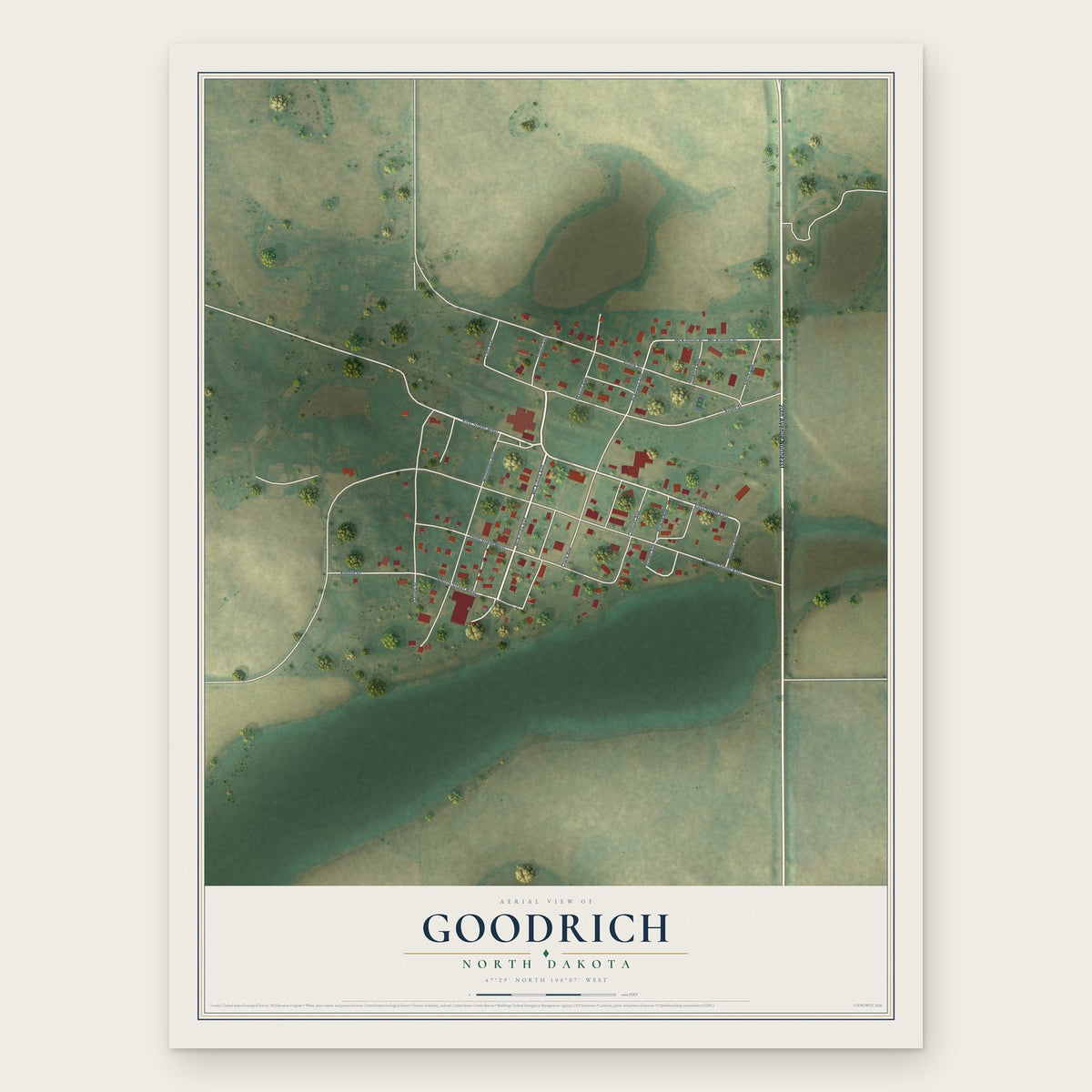 Goodrich, North Dakota map print, the full design