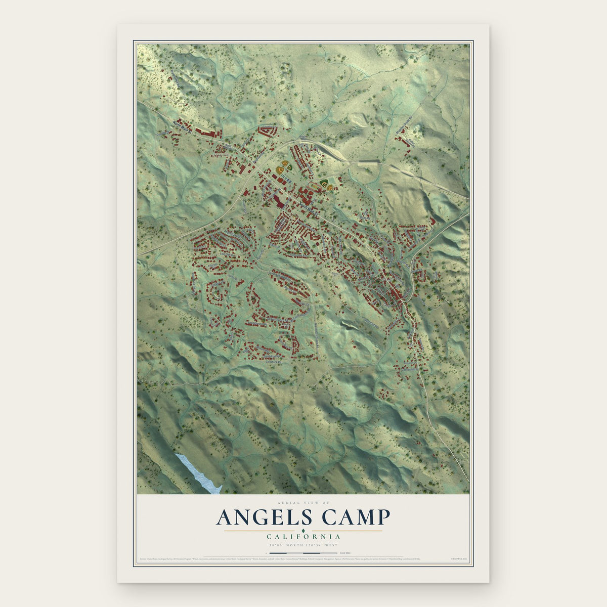 Angels Camp, California map print, the full design