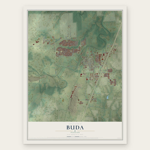 Buda, Texas map print, the full design