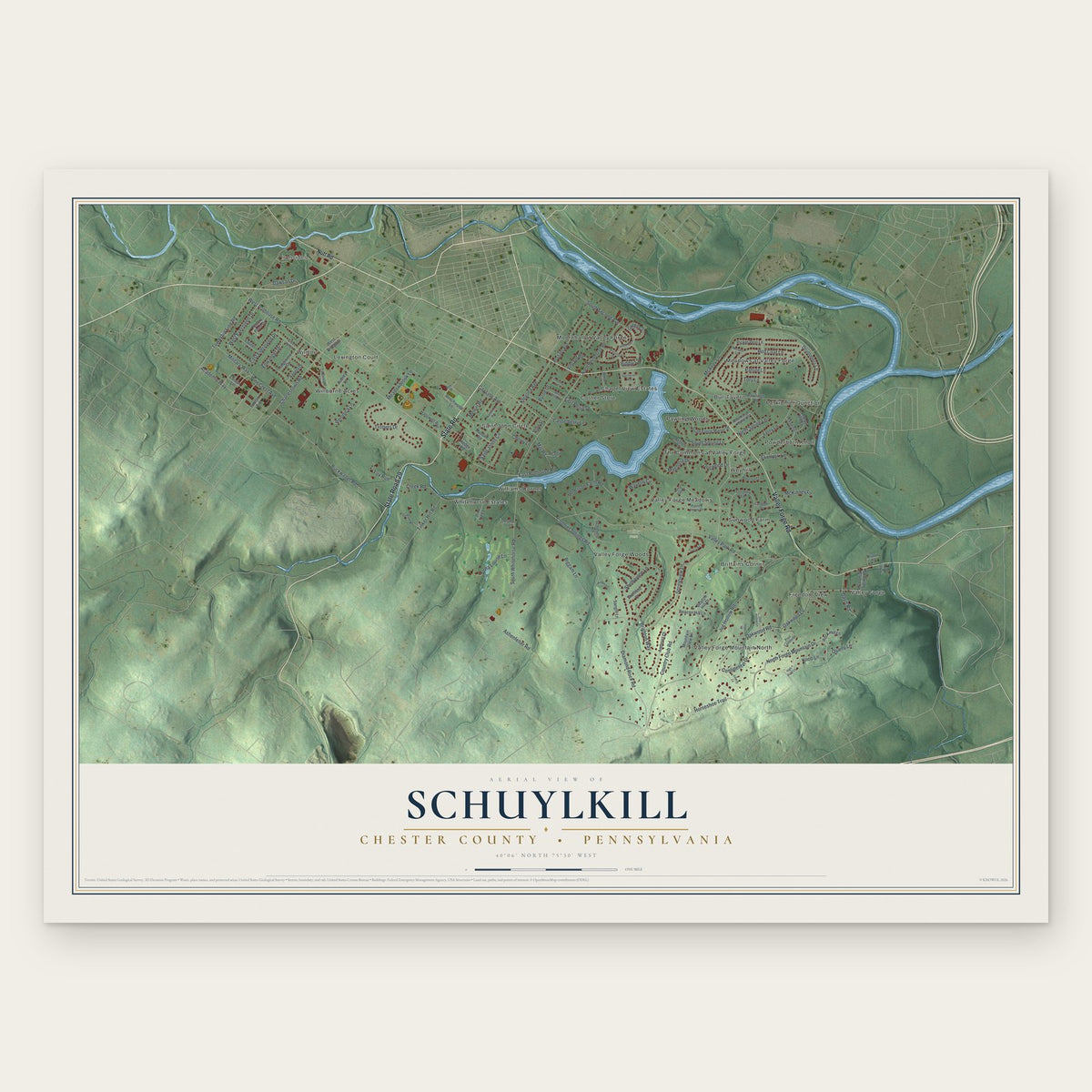 Schuylkill, Chester County, Pennsylvania map print, the full design