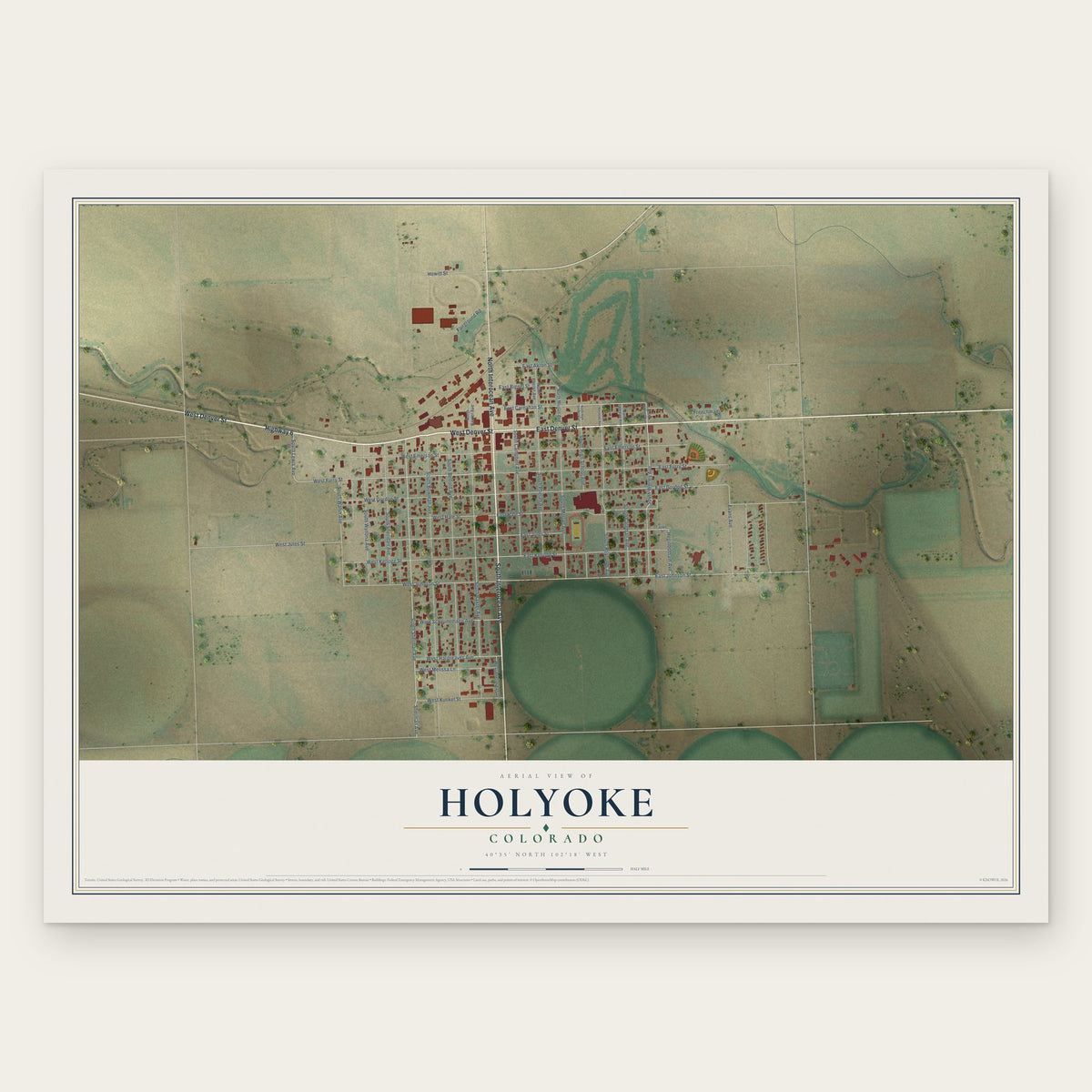 Holyoke, Colorado map print, the full design