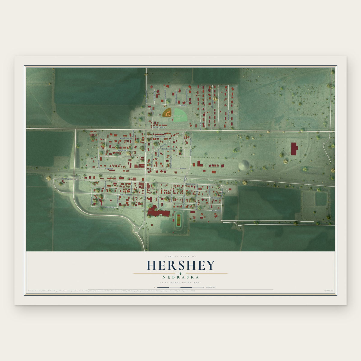 Hershey, Nebraska map print, the full design