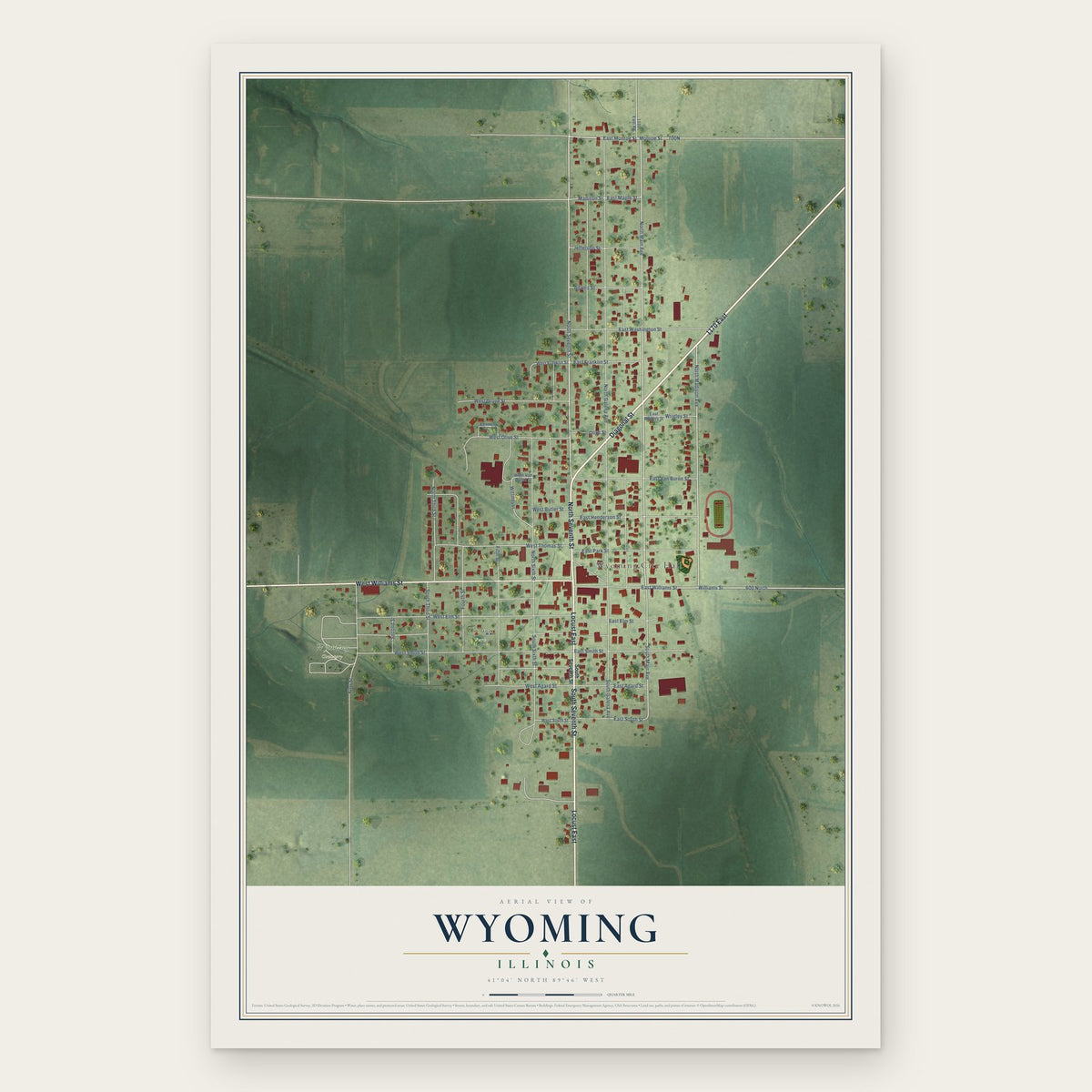 Wyoming, Illinois map print, the full design