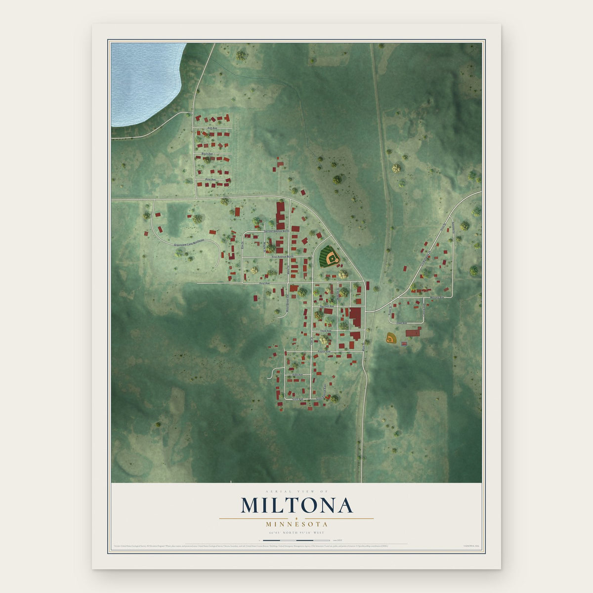 Miltona, Minnesota map print, the full design