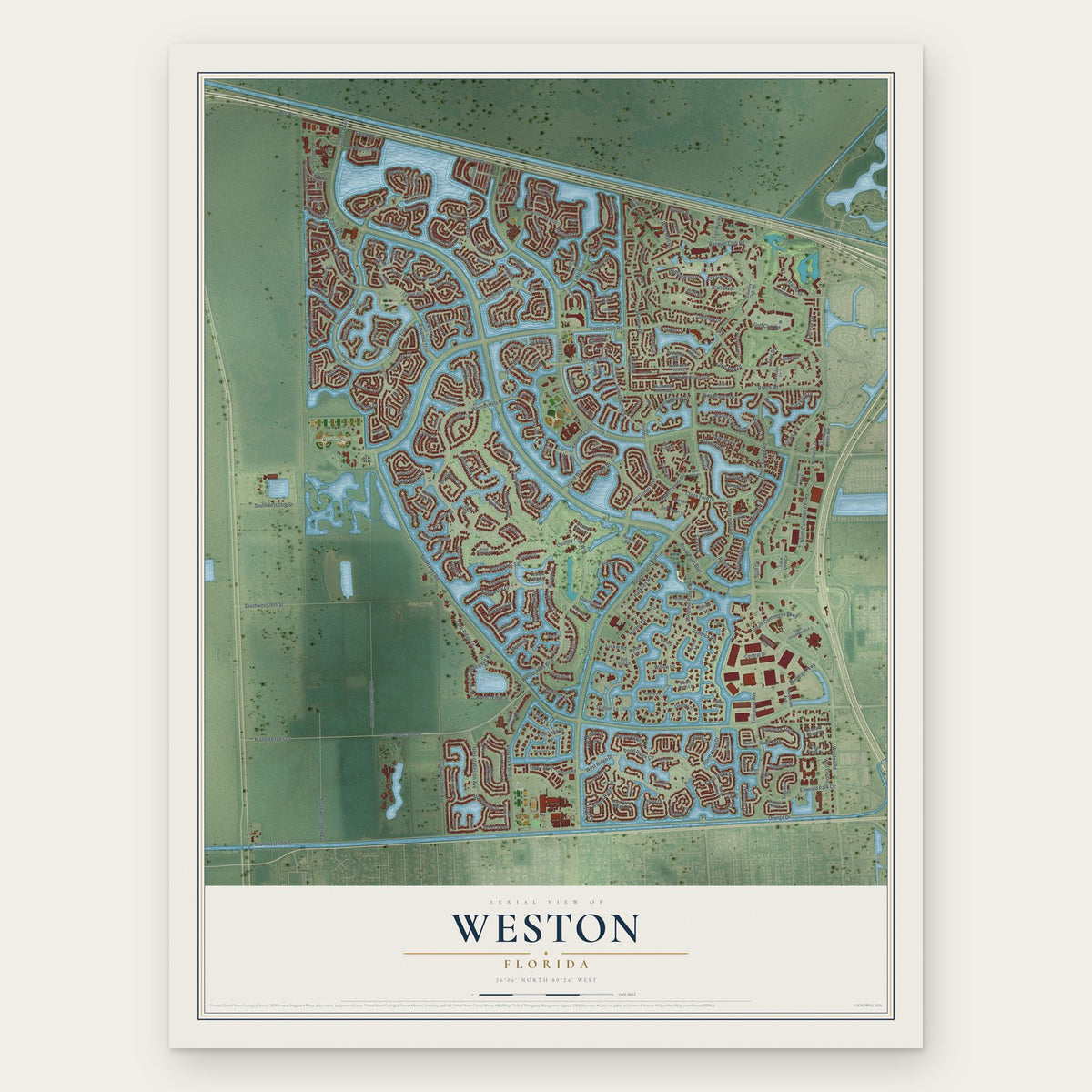 Weston, Florida map print, the full design