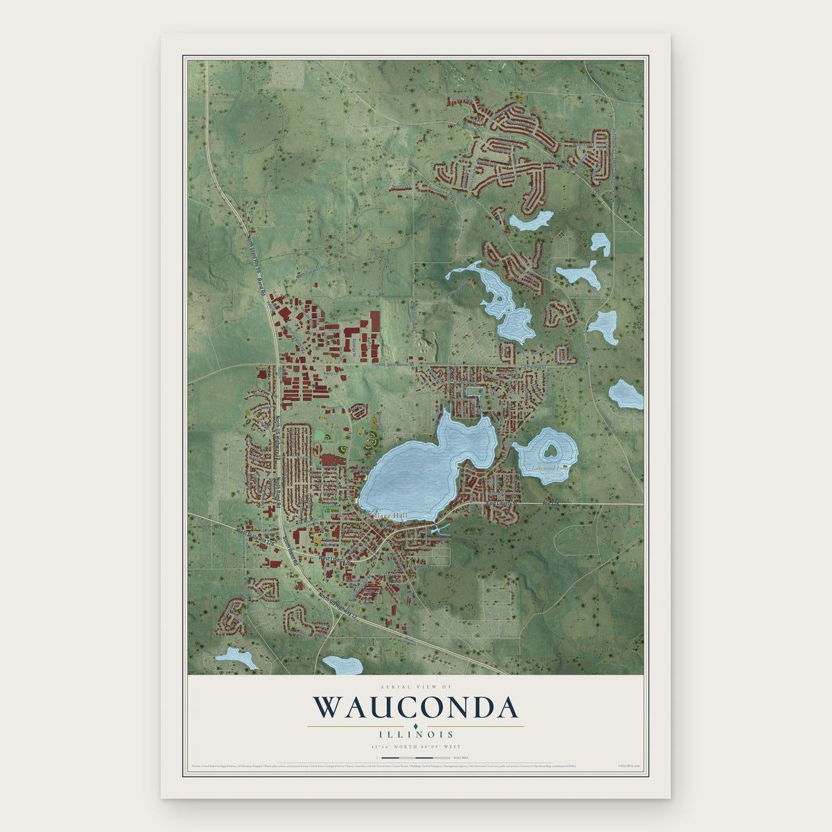 Wauconda, Illinois map print, the full design