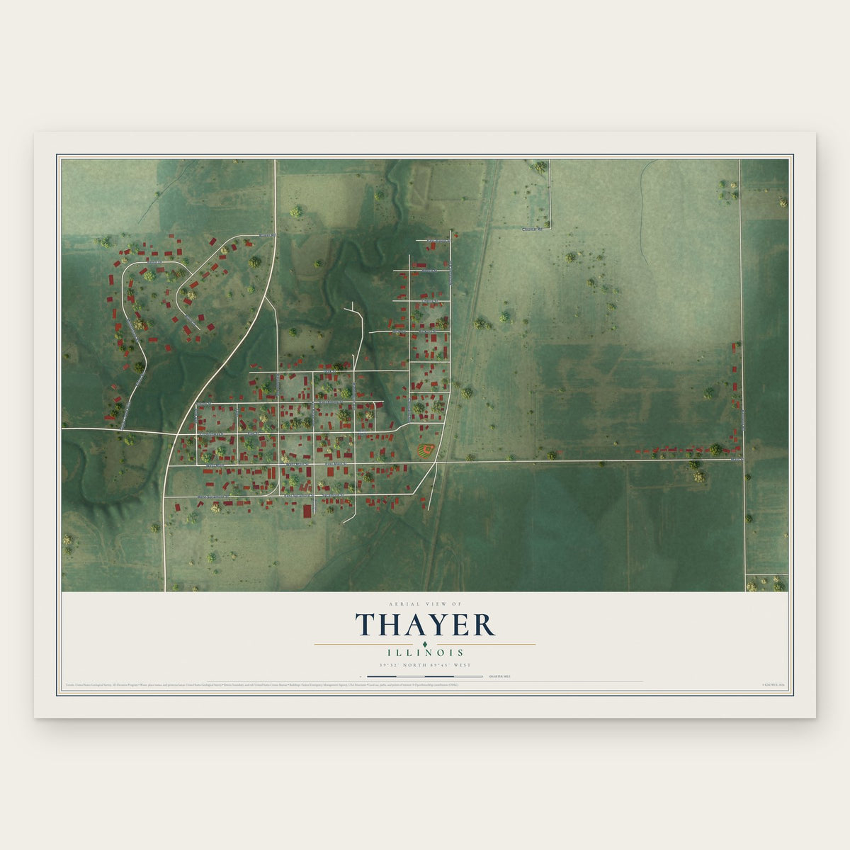 Thayer, Illinois map print, the full design