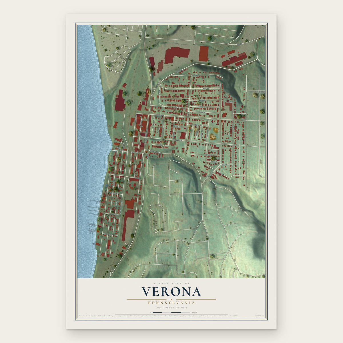 Verona, Pennsylvania map print, the full design