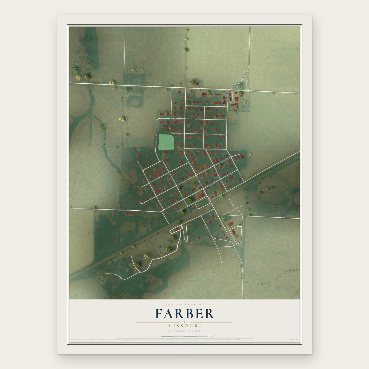 Farber, Missouri map print, the full design