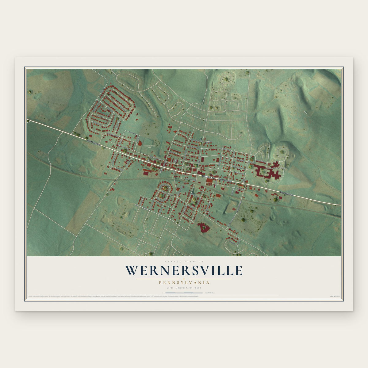 Wernersville, Pennsylvania map print, the full design