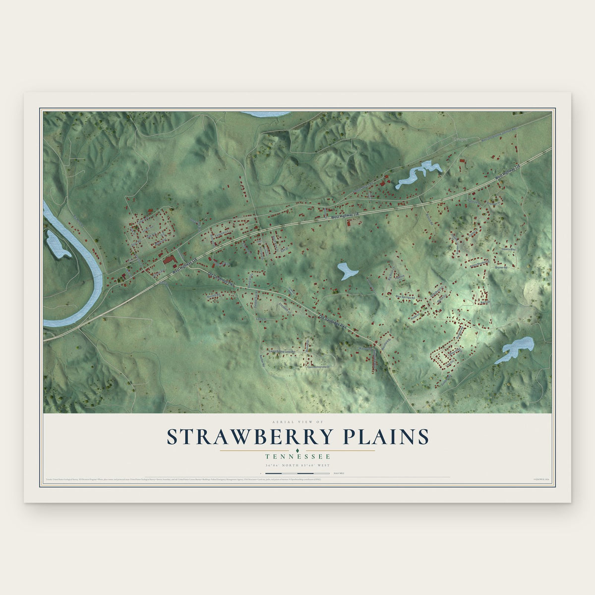 Strawberry Plains, Tennessee map print, the full design