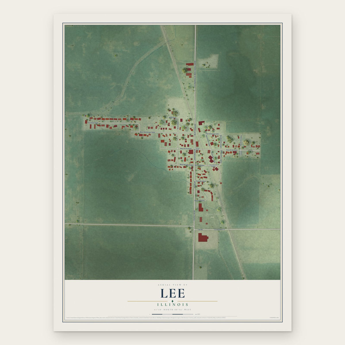 Lee, Illinois map print, the full design