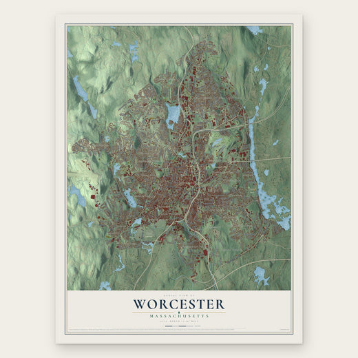 Worcester, Massachusetts map print, the full design