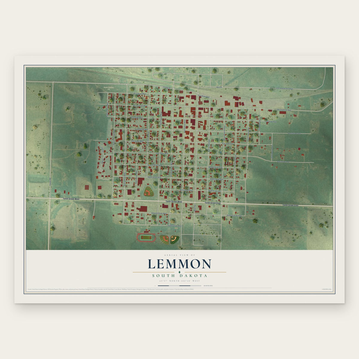 Lemmon, South Dakota map print, the full design