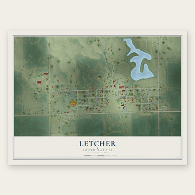 Letcher, South Dakota map print, the full design