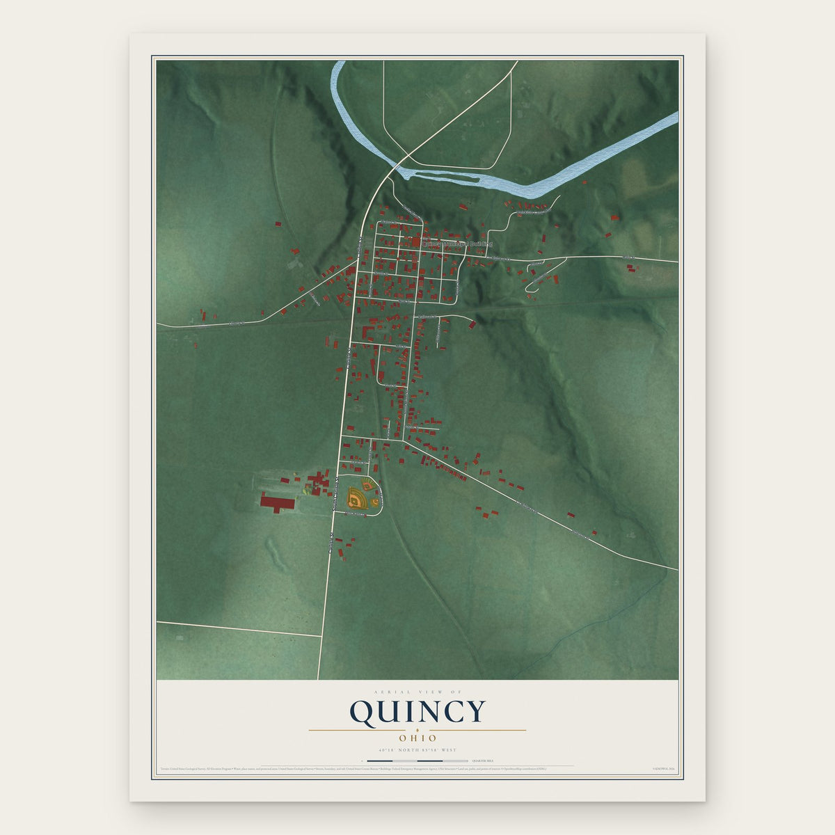 Quincy, Ohio map print, the full design