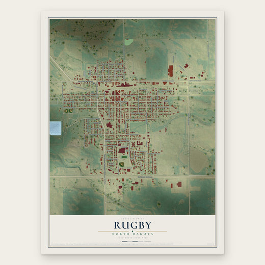 Rugby, North Dakota map print, the full design