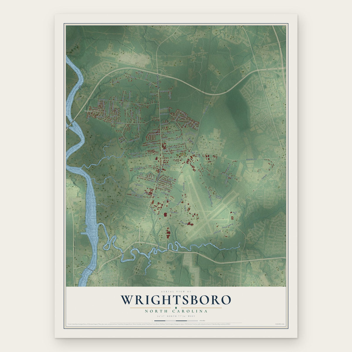 Wrightsboro, North Carolina map print, the full design