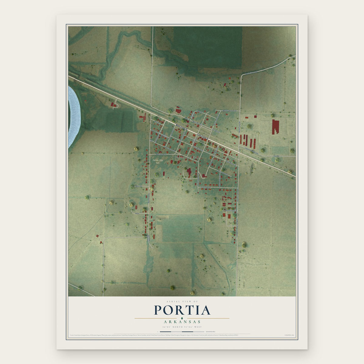Portia, Arkansas map print, the full design