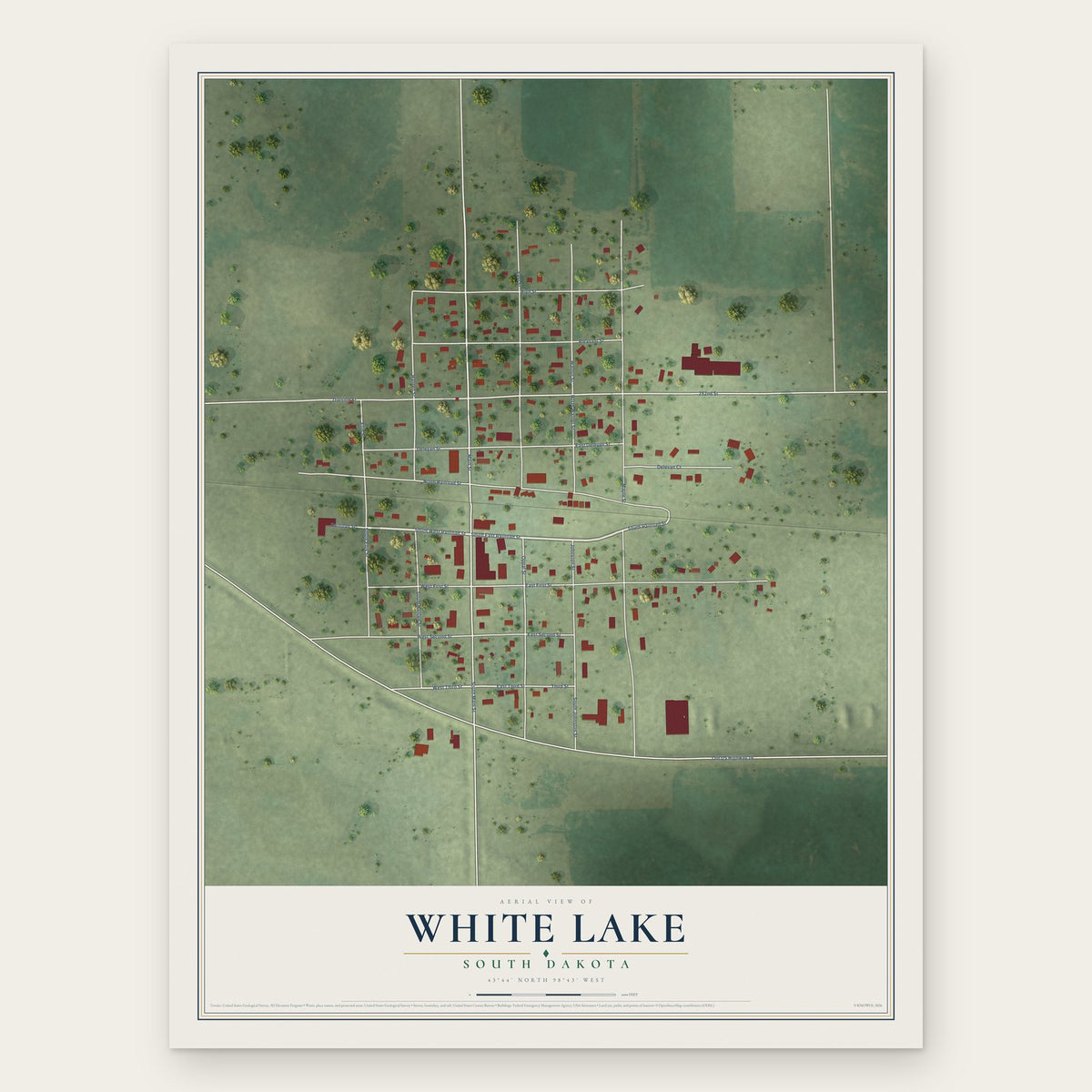 White Lake, South Dakota map print, the full design
