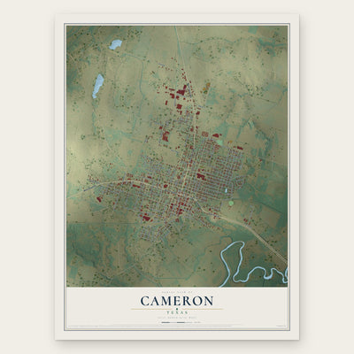 Cameron, Texas map print, the full design