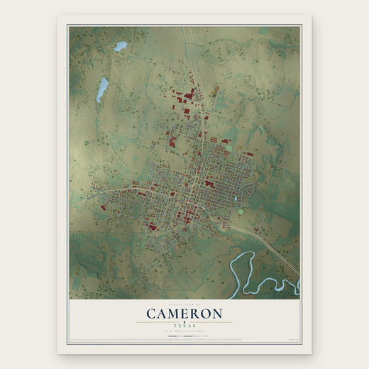 Cameron, Texas map print, the full design