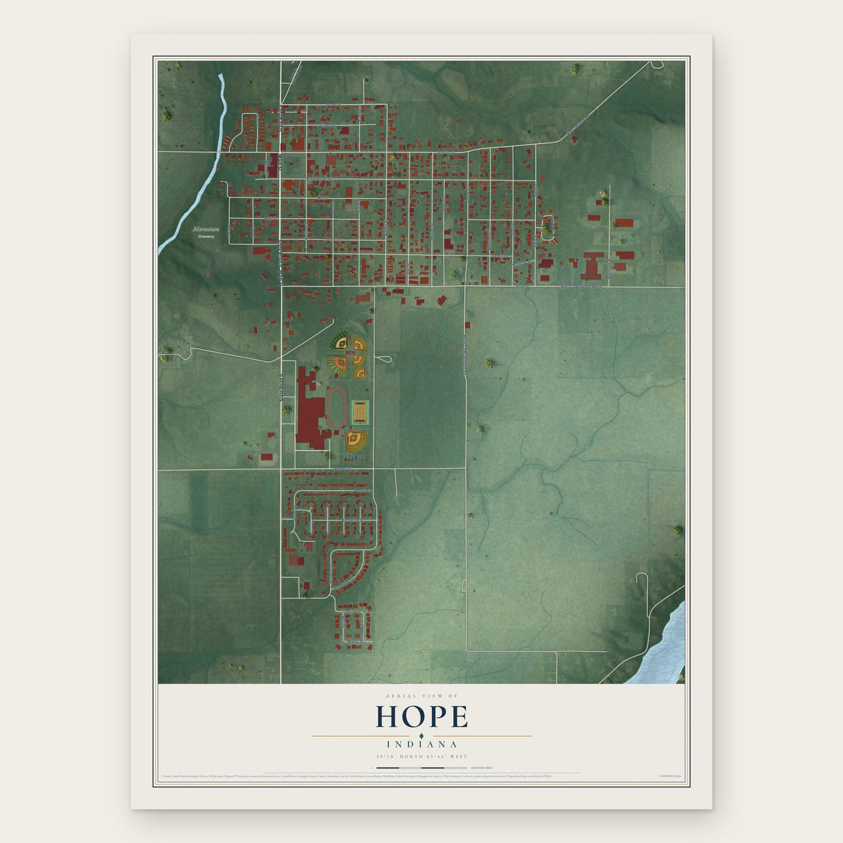 Hope, Indiana map print, the full design