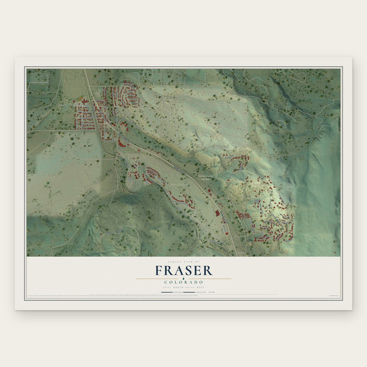 Fraser, Colorado map print, the full design