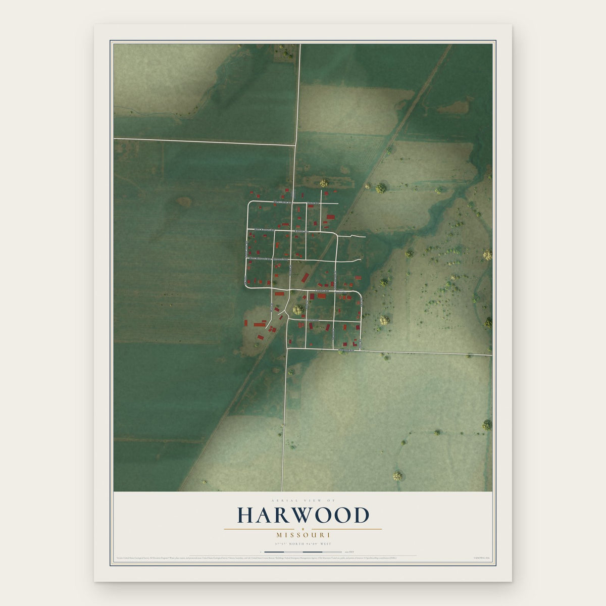 Harwood, Missouri map print, the full design