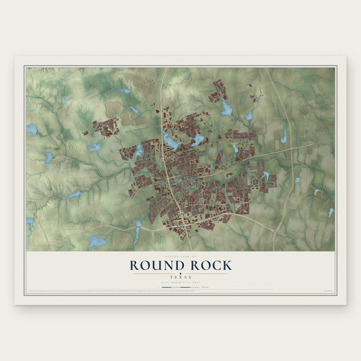 Round Rock, Texas map print, the full design