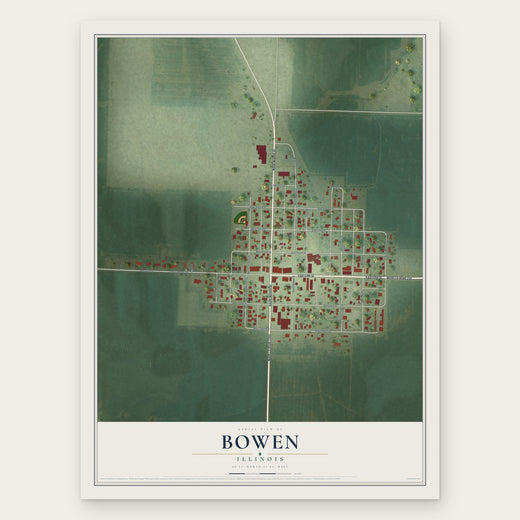 Bowen, Illinois map print, the full design
