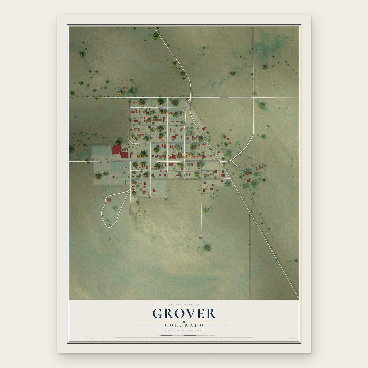 Grover, Colorado map print, the full design