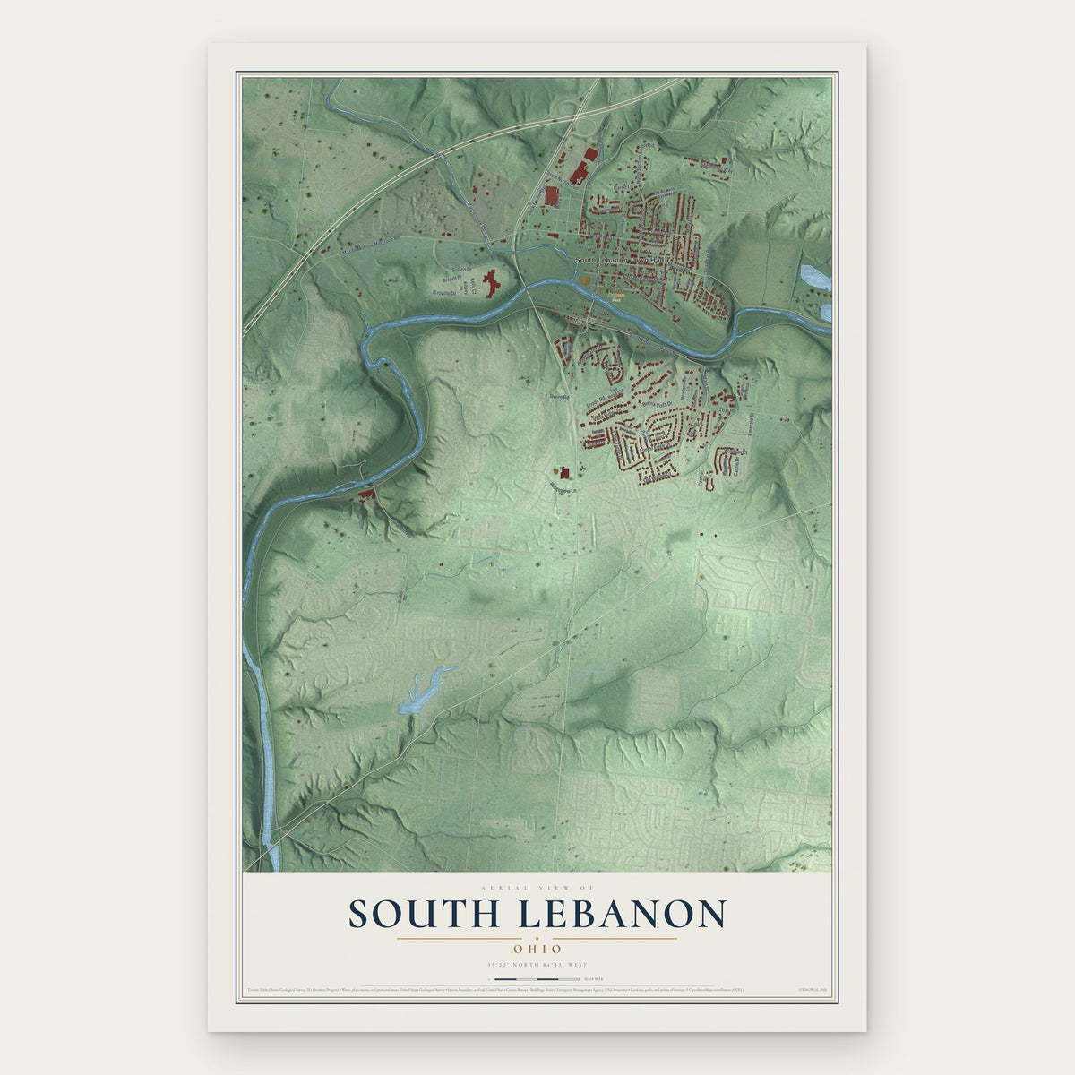 South Lebanon, Ohio map print, the full design