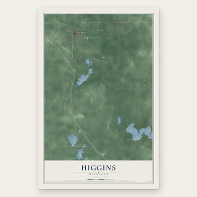 Higgins, Michigan map print, the full design