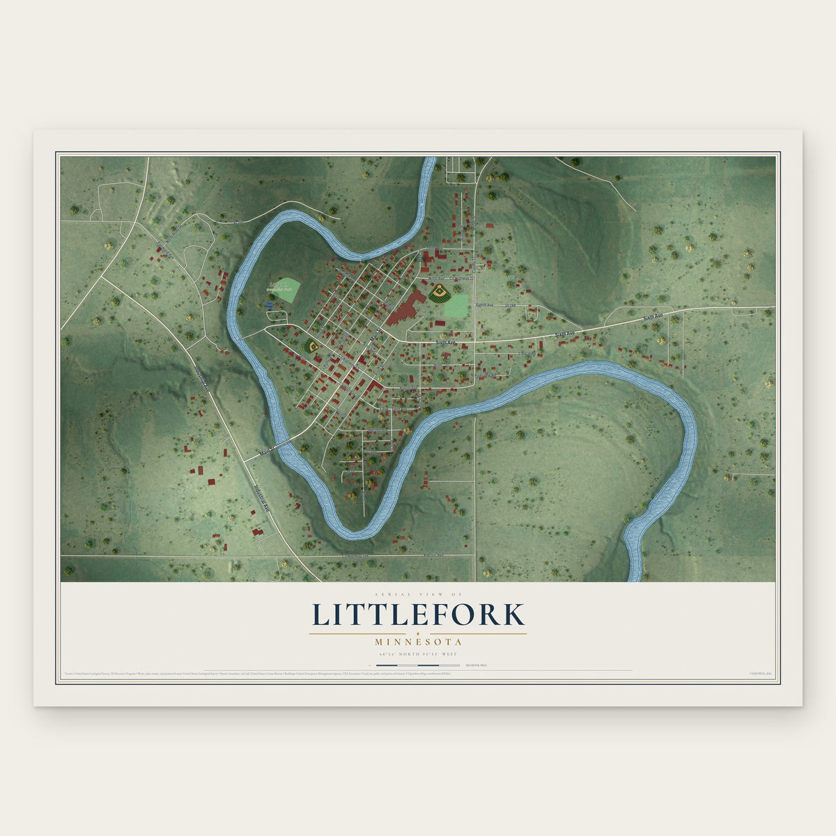 Littlefork, Minnesota map print, the full design